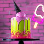 Neon cake with purple cake drip